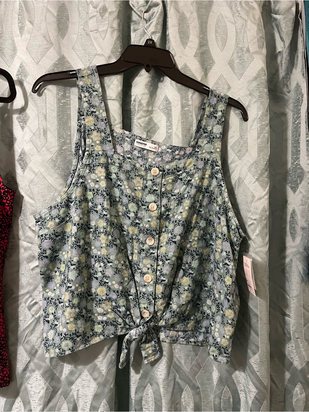 Women’s size XXL Sonoma Light Blue Floral Button Tie-Front Crop Top NWT